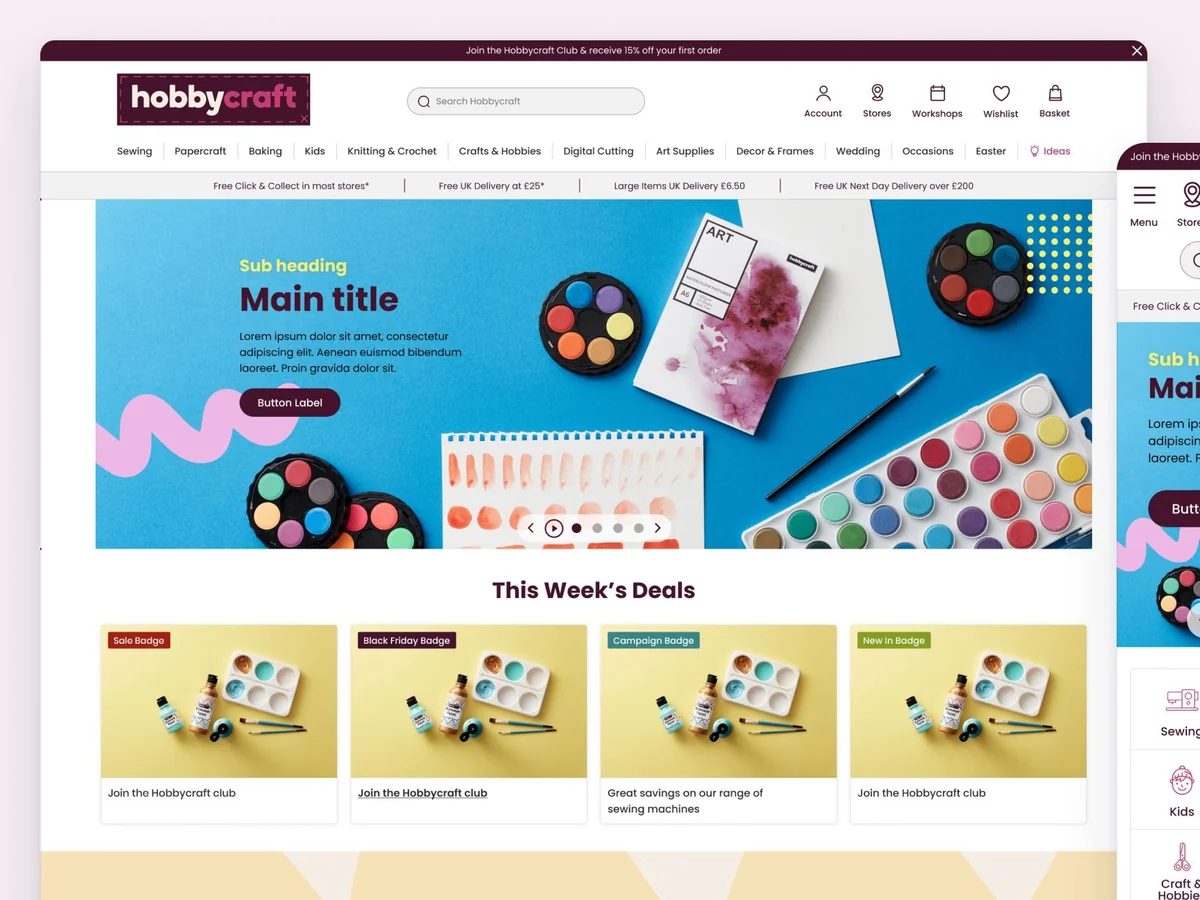 Hobbycraft homepage on desktop and mobile